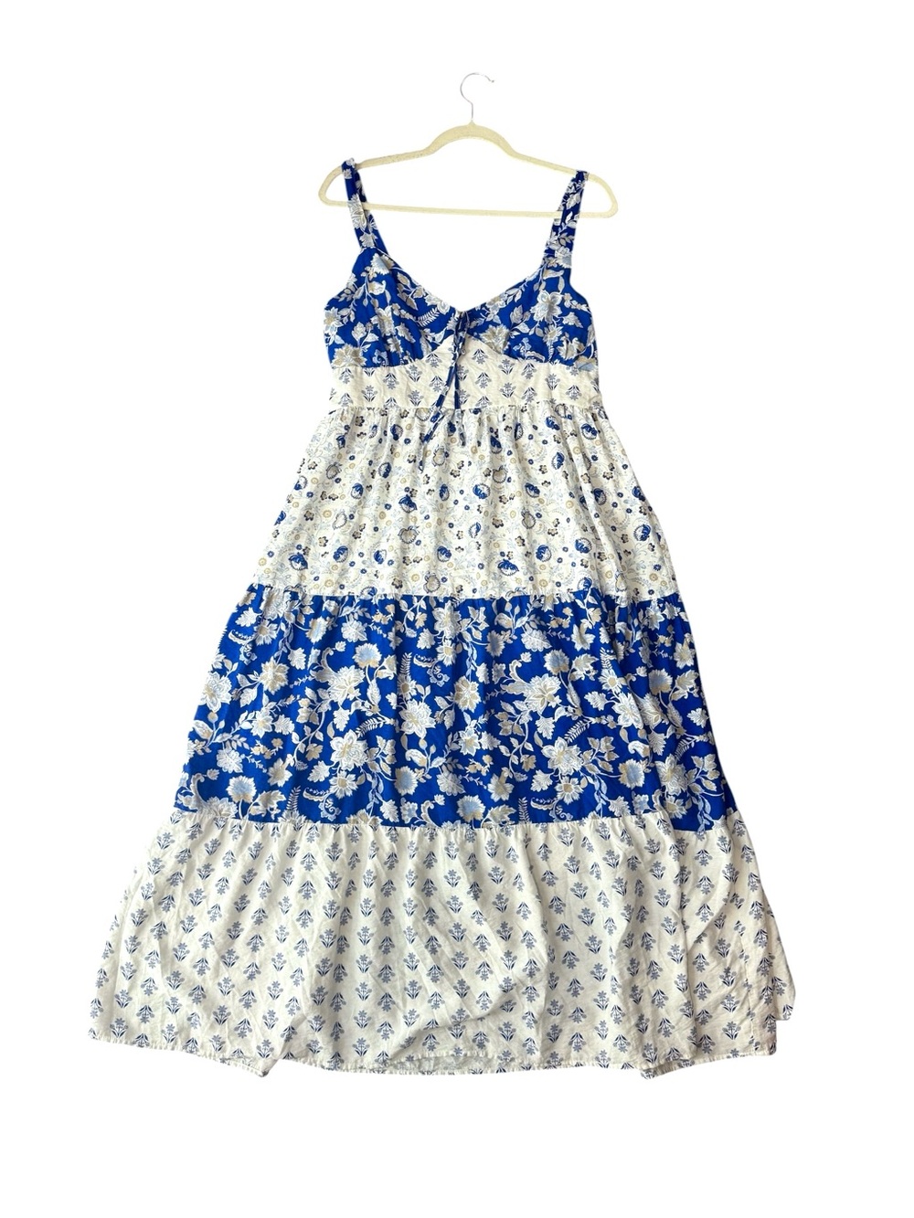 Perch Blu Pepper wildflower 1X Blue White Floral Tiered Midi Maxi Sundress Boho - Picture 6 of 14